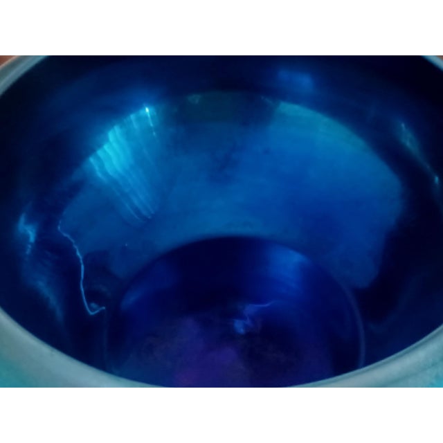 Teal Antique Steuben Blue Aurene Iridescent Peacock Teal Glass 9.25" Squat Centerpiece Bowl For Sale - Image 8 of 12