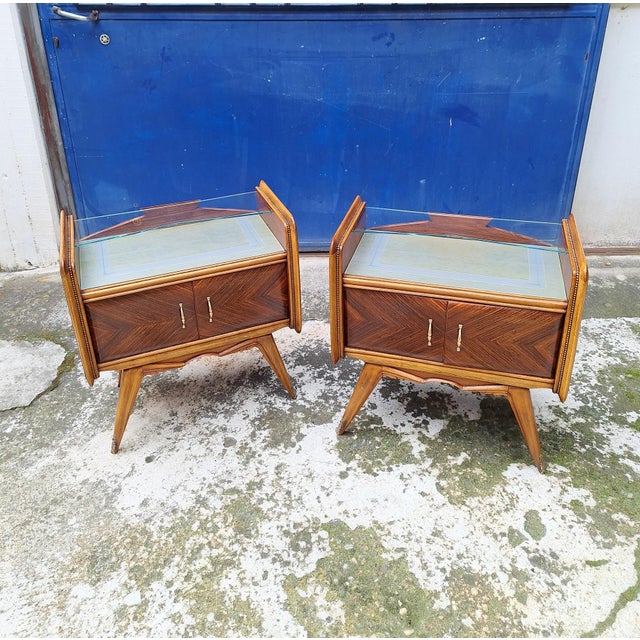 Mid-Century Modern Briar and Glass Bedside Tables, Italy, 1950s, Set of 2 For Sale - Image 3 of 17