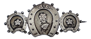 1891 Sterling Silver Victorian Triple Horseshoe Brooch -