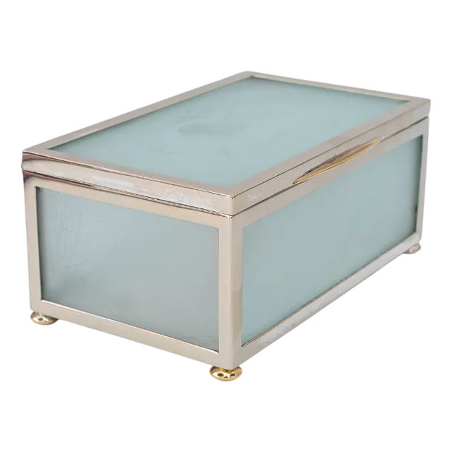 Art Deco Nickel and Glass Jewelry Box, 1920s For Sale