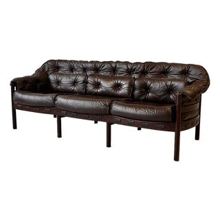 Mid-Century Swedish Leather Sofa by Sven Ellekaer for Coja, 1970s For Sale