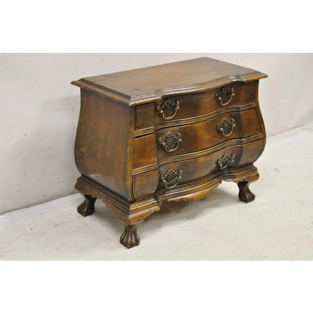 Chippendale Vintage Small Salesman Sample Chippendale Georgian Style 3 Drawer Bombe Commode For Sale - Image 3 of 12