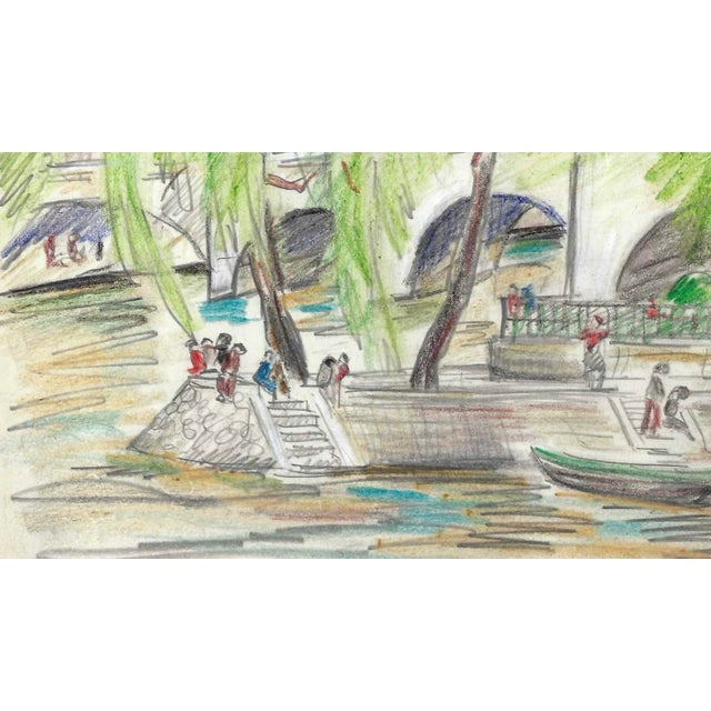 Grace Spongberg (American, 1906-1992) "Square Du Vert Gallant / Ice de la Cite, Paris" oil pastel on paper, titled and...