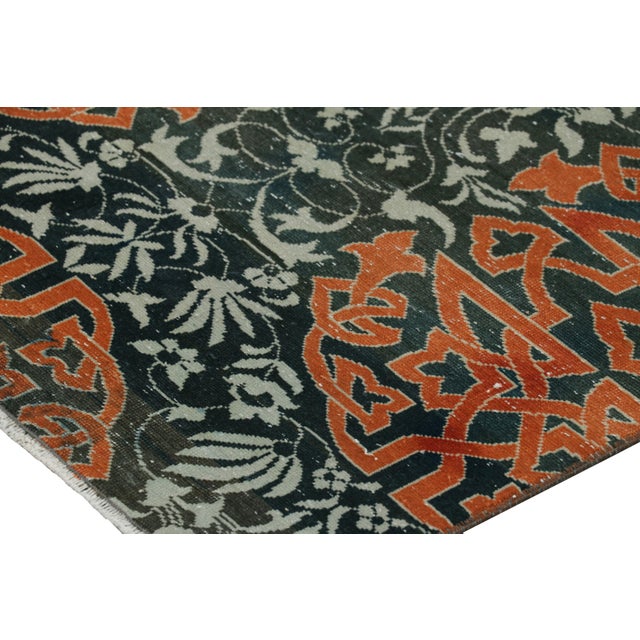 Traditional Vintage Hereke Rug in Teal With Orange Arabesque Medallions | Rug & Kilim For Sale - Image 3 of 7