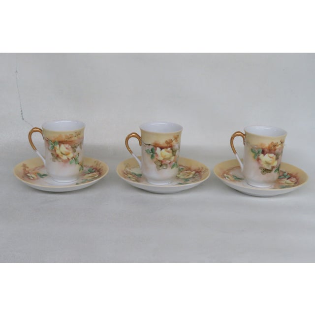 Late 20th Century Austria W Porcelain Set of 3 Coffee Espresso Cups and Saucers For Sale - Image 5 of 12