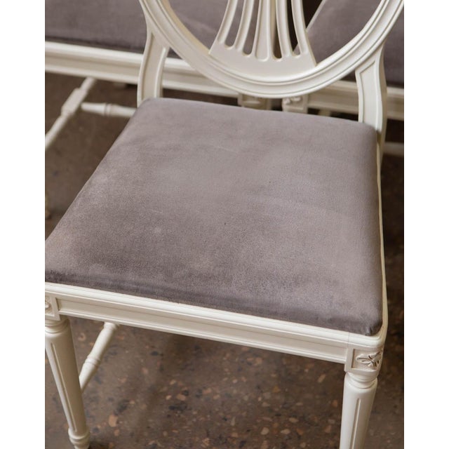 French Provincial Set of Six Swedish Gustavian-Style Painted Dining Chairs, 20th Century For Sale - Image 3 of 13