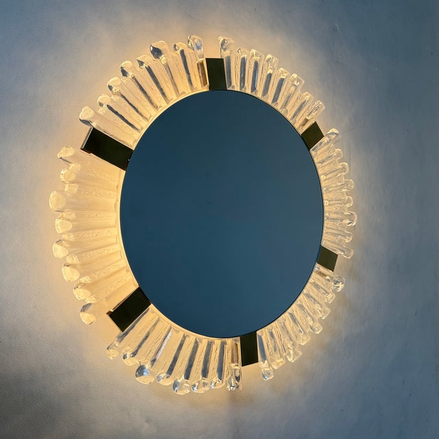 Murano Ice Glass & Brass Backlit Mirror attributed to J. T. Kalmar for Kalmar, Austria, 1960s For Sale - Image 6 of 17