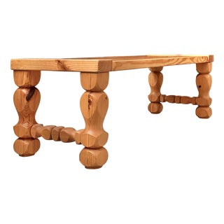 Brutalist Pine Wood Bench by Glas Mäster for Markaryd, Sweden, 1970s For Sale