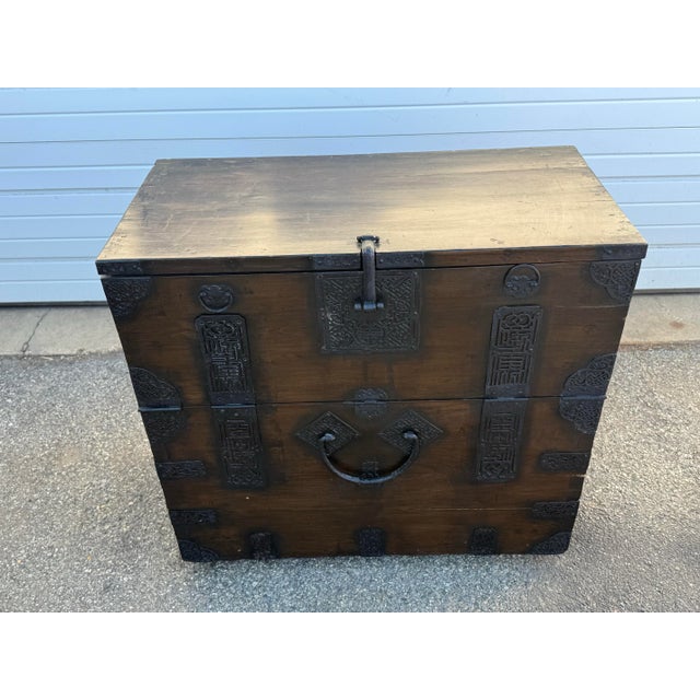 Vintage Antique Asian Storage/Blanket/ Hope Chest With Heavy Iron Latch For Sale In Philadelphia - Image 6 of 12