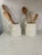 Love these English creamware dairy pitchers. They are banded around the body and a beautifully patinated cream color....