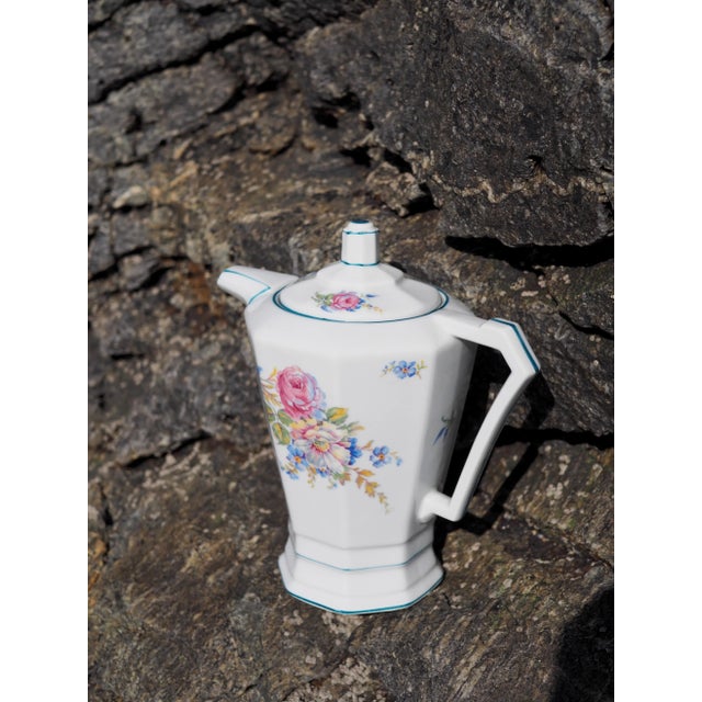 1930s 1930s French Limoges Art Deco and Pastoral Style Floral and Angular Coffee Pot For Sale - Image 5 of 13