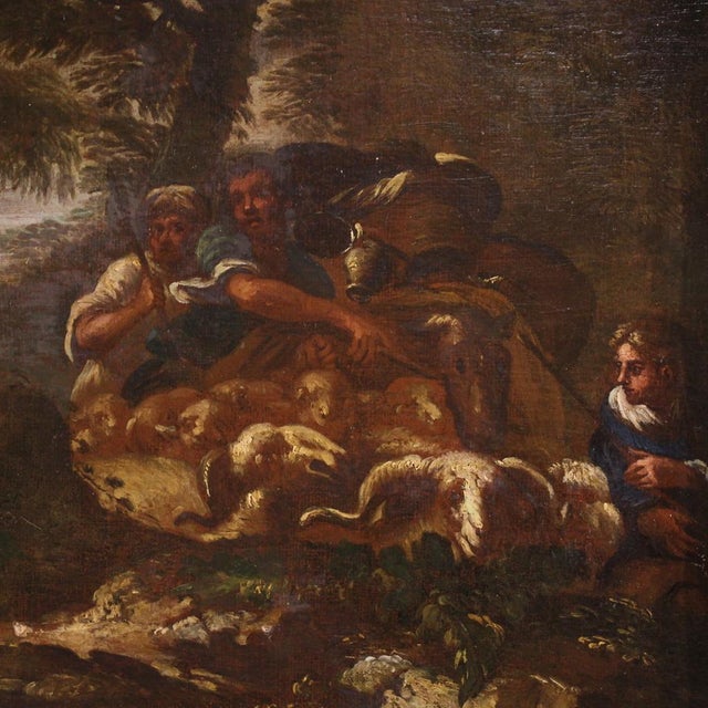 Italian Artist, Landscape with Pastoral Scene, 1720, Oil on Canvas, Framed For Sale - Image 11 of 15