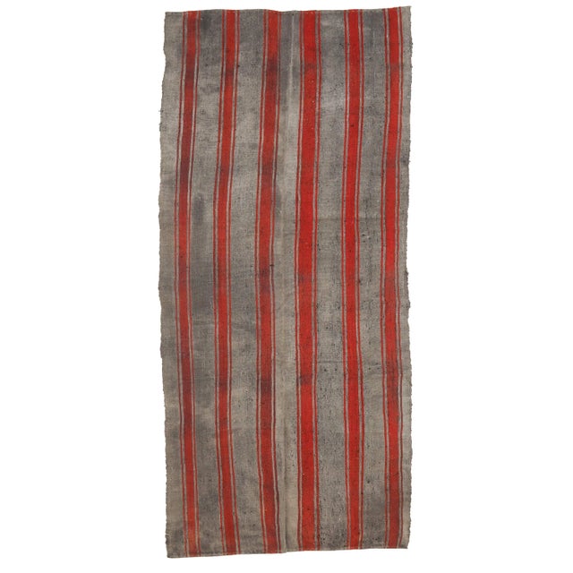 Textile Mid 20th Century Gray & Red Striped Vintage Kilim Rug For Sale - Image 7 of 7