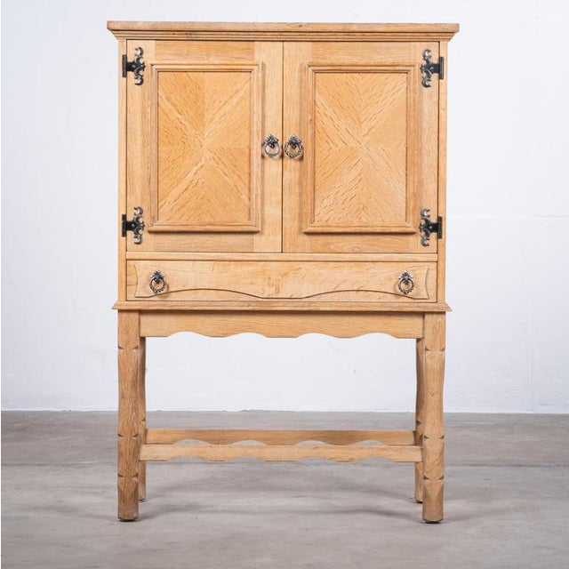 Brutalist Small Brutalist Oak Cabinet with Brass Handles, Denmark, 1960s For Sale - Image 3 of 14