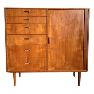 Danish Mid 20th Century Modern Teak Tambour Door Highboy Dresser by Falster For Sale