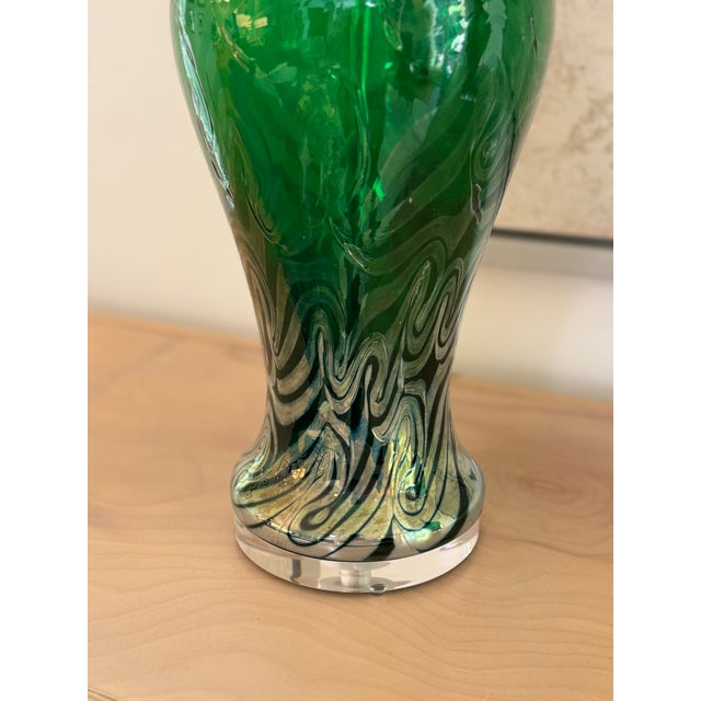 Murano Emerald Green Vintage Murano Lamps With Iridescent Glass Swirl Effect For Sale - Image 4 of 12