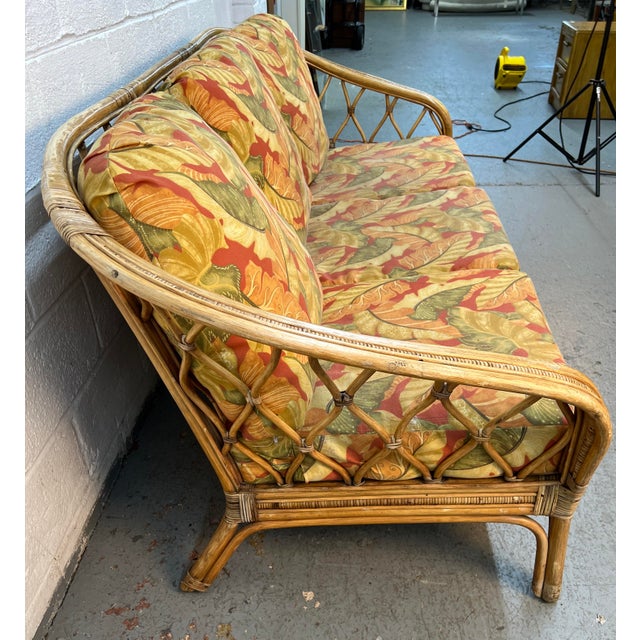 Mid 20th Century Vintage Palm Beach-Style Reed and Rattan Sofa For Sale - Image 5 of 10