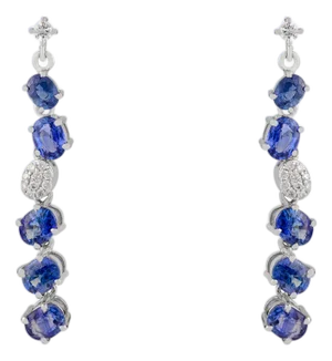 Chic Diamond Dangle Earrings With Natural Blue Sapphire Accents- A Pair