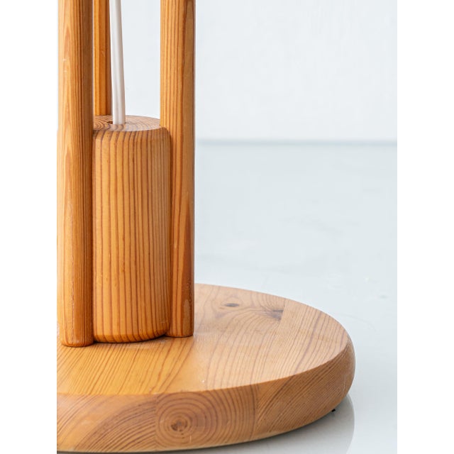 Large Scandinavian Pine Table Lamp with Fabric Dome Shade, 1960s For Sale - Image 12 of 14