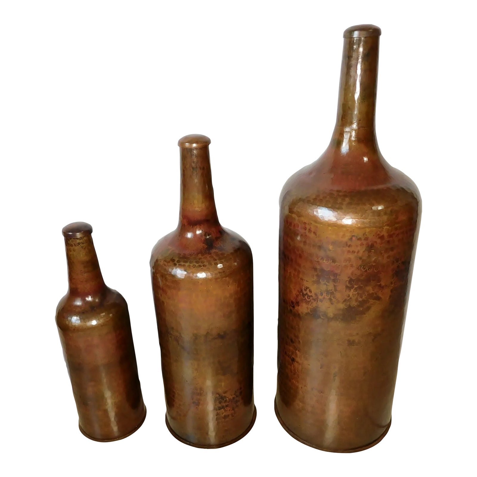 Large Vintage Graduating Solid Brass Hand Hammered Copper Bottle Floor