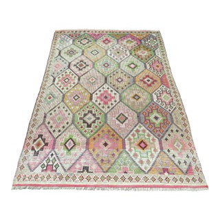 60s Turkish Handmade Multicolor Jejim Boho Area Kilim Rug For Sale
