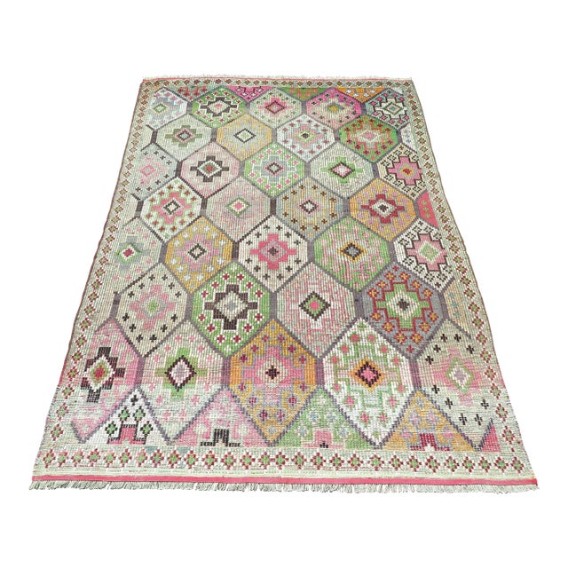 60s Turkish Handmade Multicolor Jejim Boho Area Kilim Rug For Sale