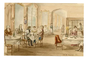 Diners at Cafe de Grignon, Paris, 1820s, Watercolour