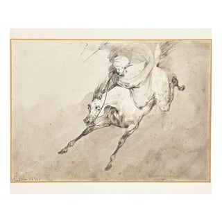 After Francesco Gonin, Galloping Arabian Horseman, Drawing in Pencil, 1833 For Sale