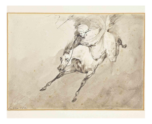 After Francesco Gonin, Galloping Arabian Horseman, Drawing in Pencil, 1833