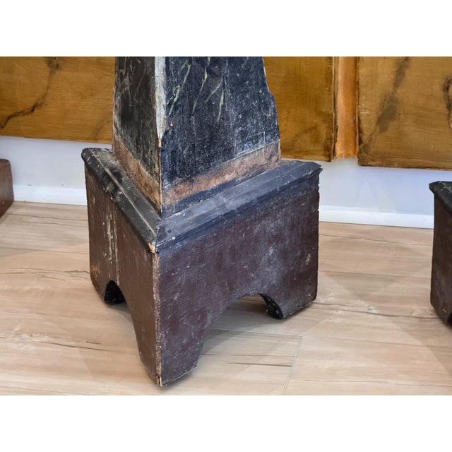 Traditional Pair of 19th Century Continental Faux Painted Marble Triangular Floor Prickets For Sale - Image 3 of 14