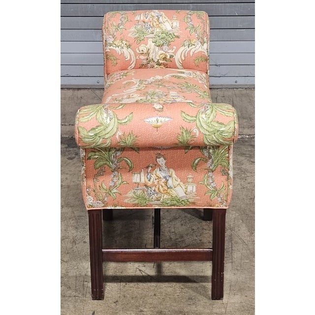Brown Late 20th Century Hancock & Moore Mahognay Chippendale Style Window Bench Chinoiserie Fabric For Sale - Image 8 of 9