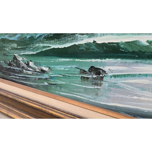 Vintage Mid Century Oil on Canvas Picture Painting Ocean Wave Crashing by Gavin For Sale - Image 12 of 18