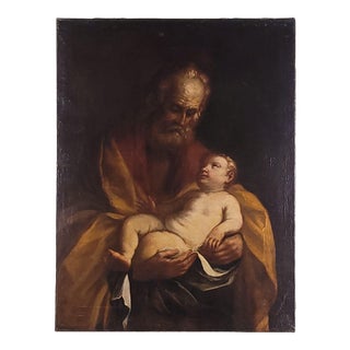 Old Master Italian Painting of Joseph and Jesus, Circa 1700 For Sale