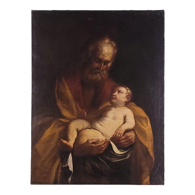 Old Master Italian Painting of Joseph and Jesus, Circa 1700 For Sale