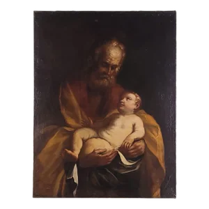 Old Master Italian Painting of Joseph and Jesus, Circa 1700