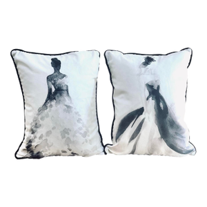 Black and White Watercolor Fashion Illustration Pillows With Velvet Backing - Set/2