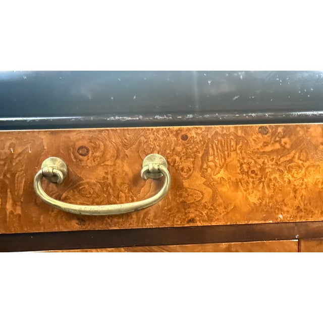 Vintage Bernhardt Burlwood Rolling Server Cabinet With Expandable Top & Brass Hardware For Sale - Image 10 of 16
