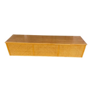 Vintage Midcentury Coastal Caned Bench With Storage For Sale