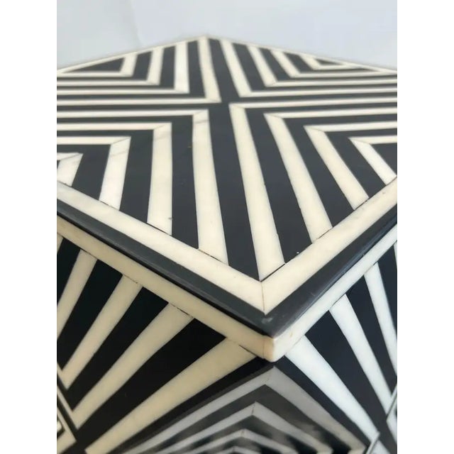 Plastic Art Deco Style Black & White Resin Sculptural Side End Table or Stool, a Pair For Sale - Image 7 of 17