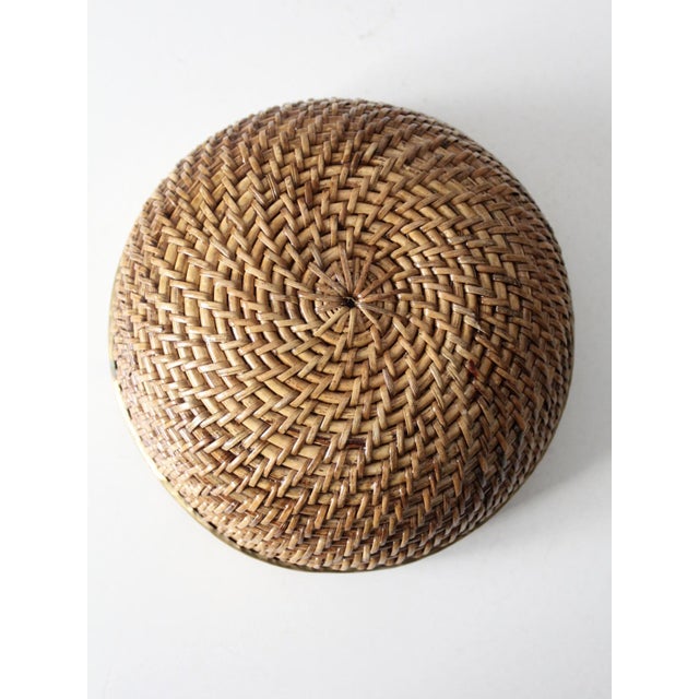 Mid-Century Woven Rattan Bowl With Brass Rim For Sale - Image 12 of 12
