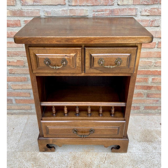 20th Spanish Nightstands With Three Drawers One Shelf And Bronze Hardware 1970s, A Pair For Sale - Image 18 of 18