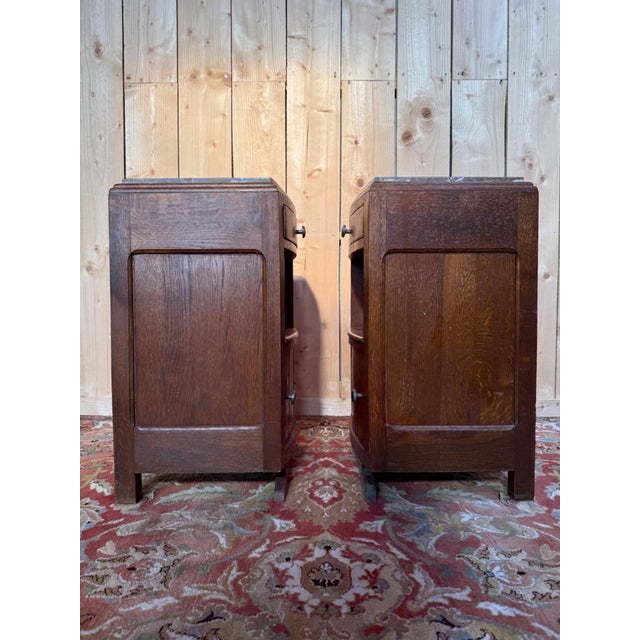 Art Deco Bedside Tables in Oak and Marble, 1930s, Set of 2 For Sale - Image 4 of 7