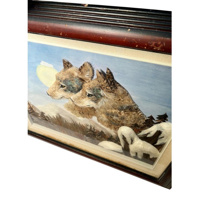 American 1980s Pair of Wolves Feather Picture For Sale - Image 3 of 8