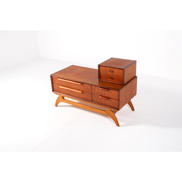 Brown Mid-Century Danish Teak Lowboy Dresser with Mirror, 1950s, Set of 2 For Sale - Image 8 of 13