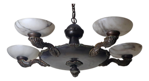 Art Deco Alabaster Chandelier with Floral Decorations, 1930s