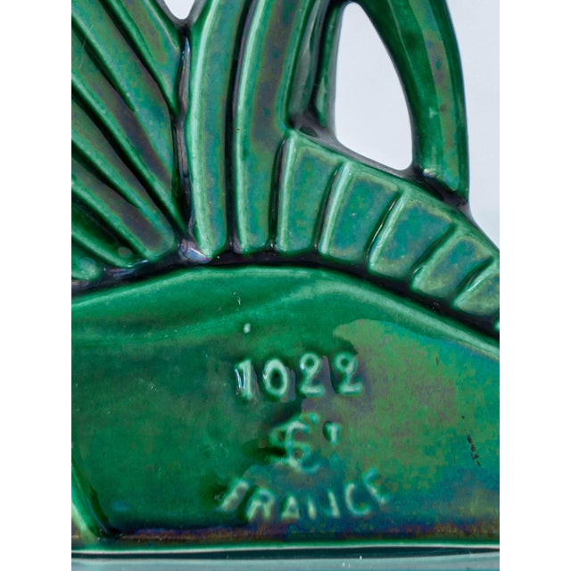 Ceramic Art Deco Emerald Green Ceramic Deer Sculpture by Charles Lemanceau for Saint-Clément, France, 1930s For Sale - Image 7 of 14