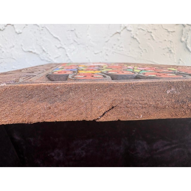 Wood 1987 Chilean Hand-Carved & Painted Folk Art Religious Wall Panel Signed F. Andrade For Sale - Image 7 of 11