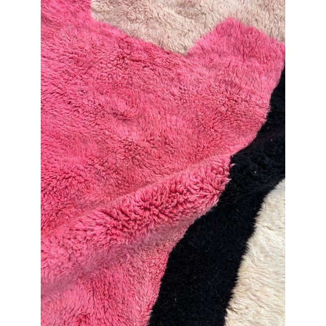 Berber Tribes of Morocco Contemporary Moroccan M'rirt Rug — Hot Pink, Ivory & Black | Hand-Knotted For Sale - Image 4 of 9