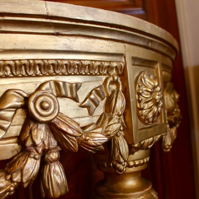 Italian Neoclassical Demilune Giltwood Console Table For Sale - Image 6 of 12