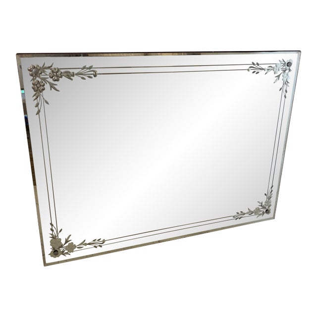 Circa 1930 Louis Bierfeld “American Beauty” Etched and Beveled Art Deco Mirror For Sale